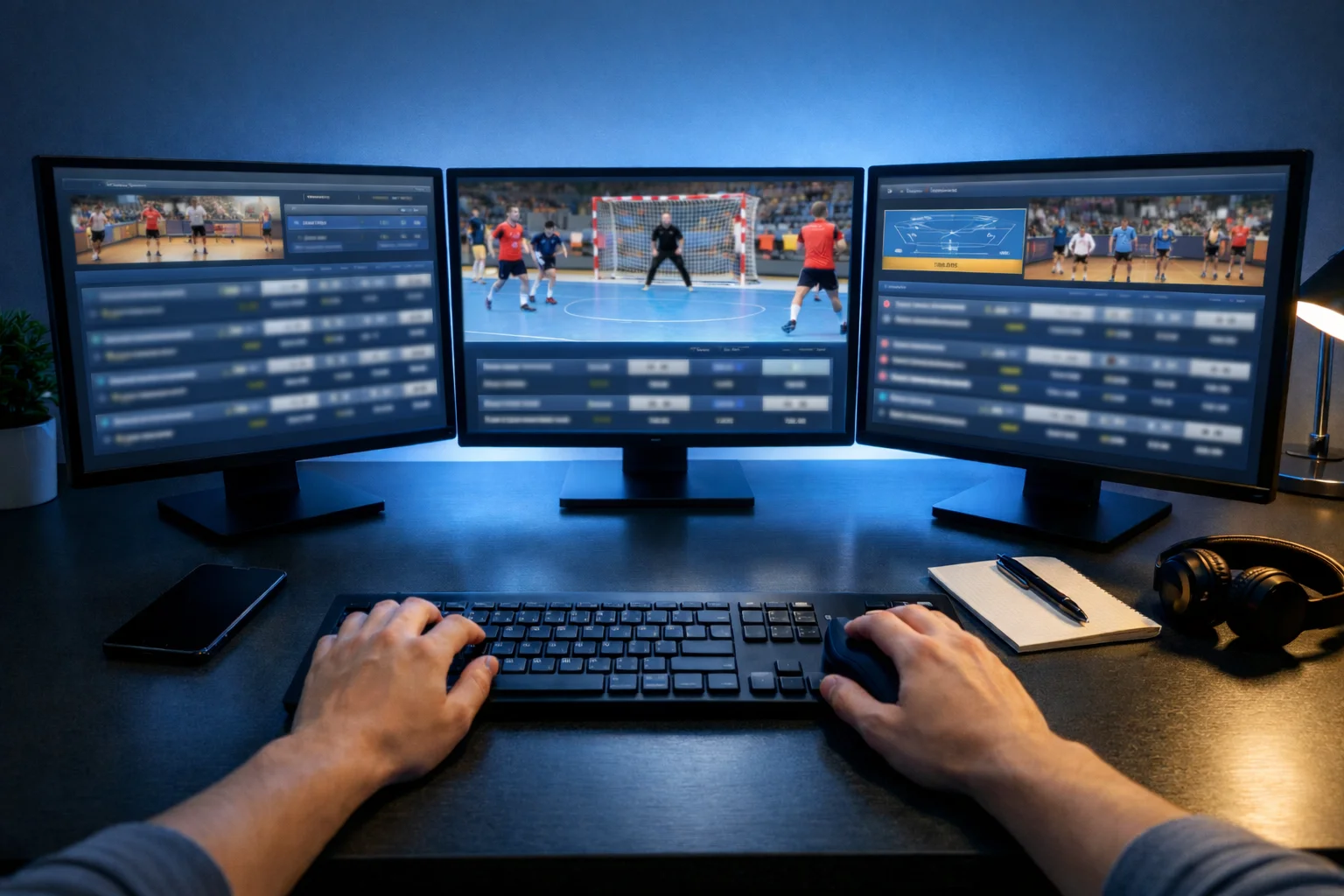 Plusieurs écrans affichant des interfaces de paris sportifs handball côte à côte