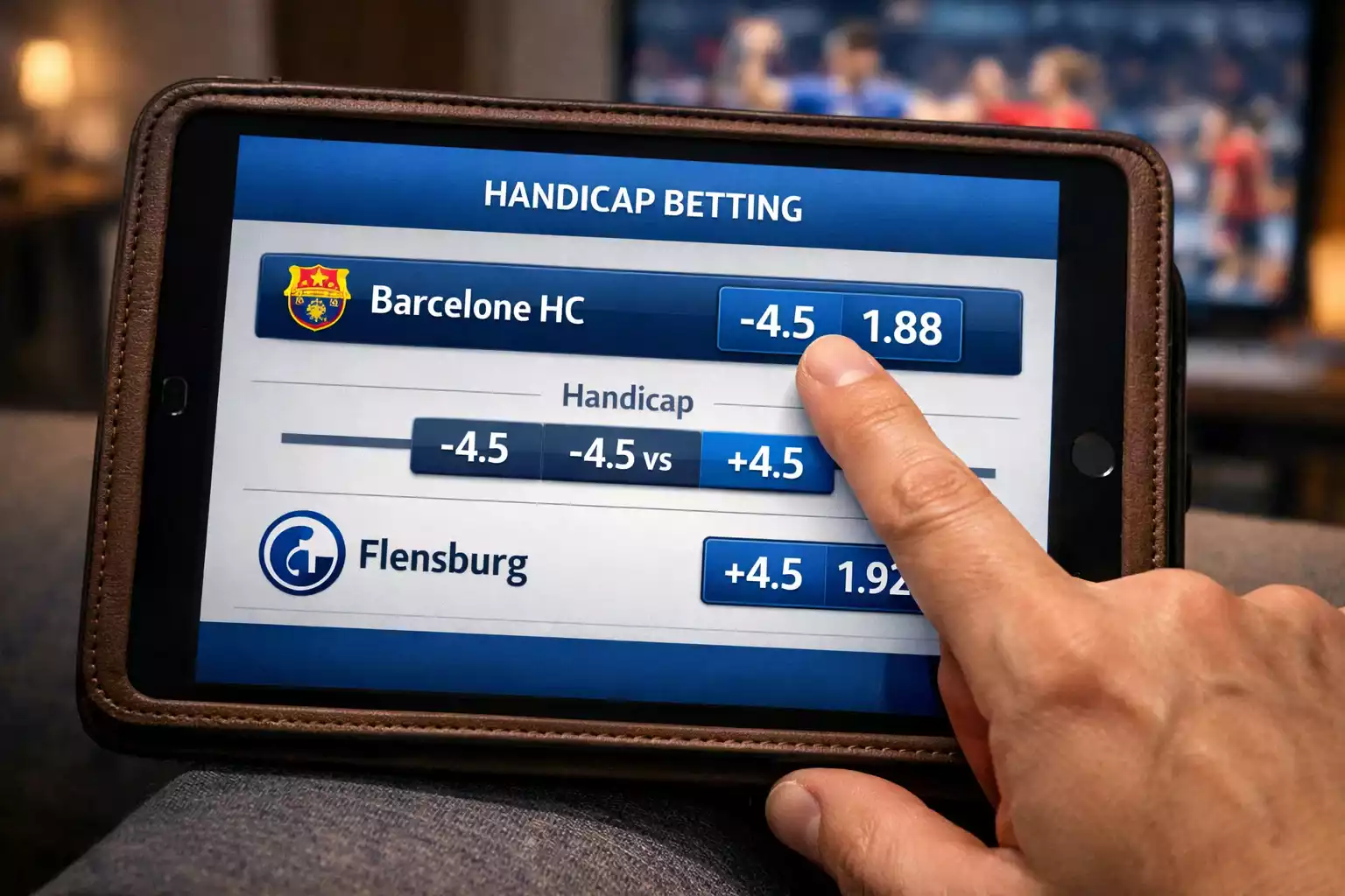 Écran de paris avec options de handicap pour match de handball