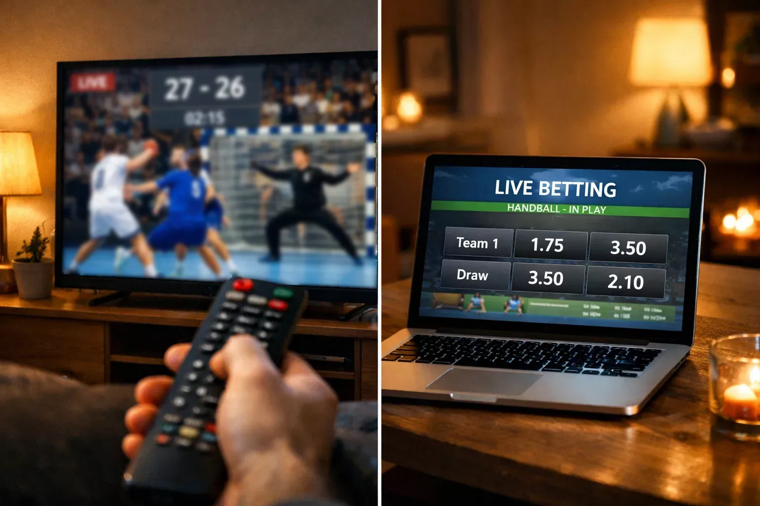 Match de handball en direct avec interface de paris en surimpression