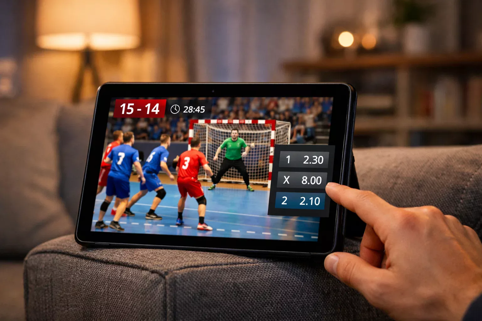 Tablette affichant le streaming d'un match de handball