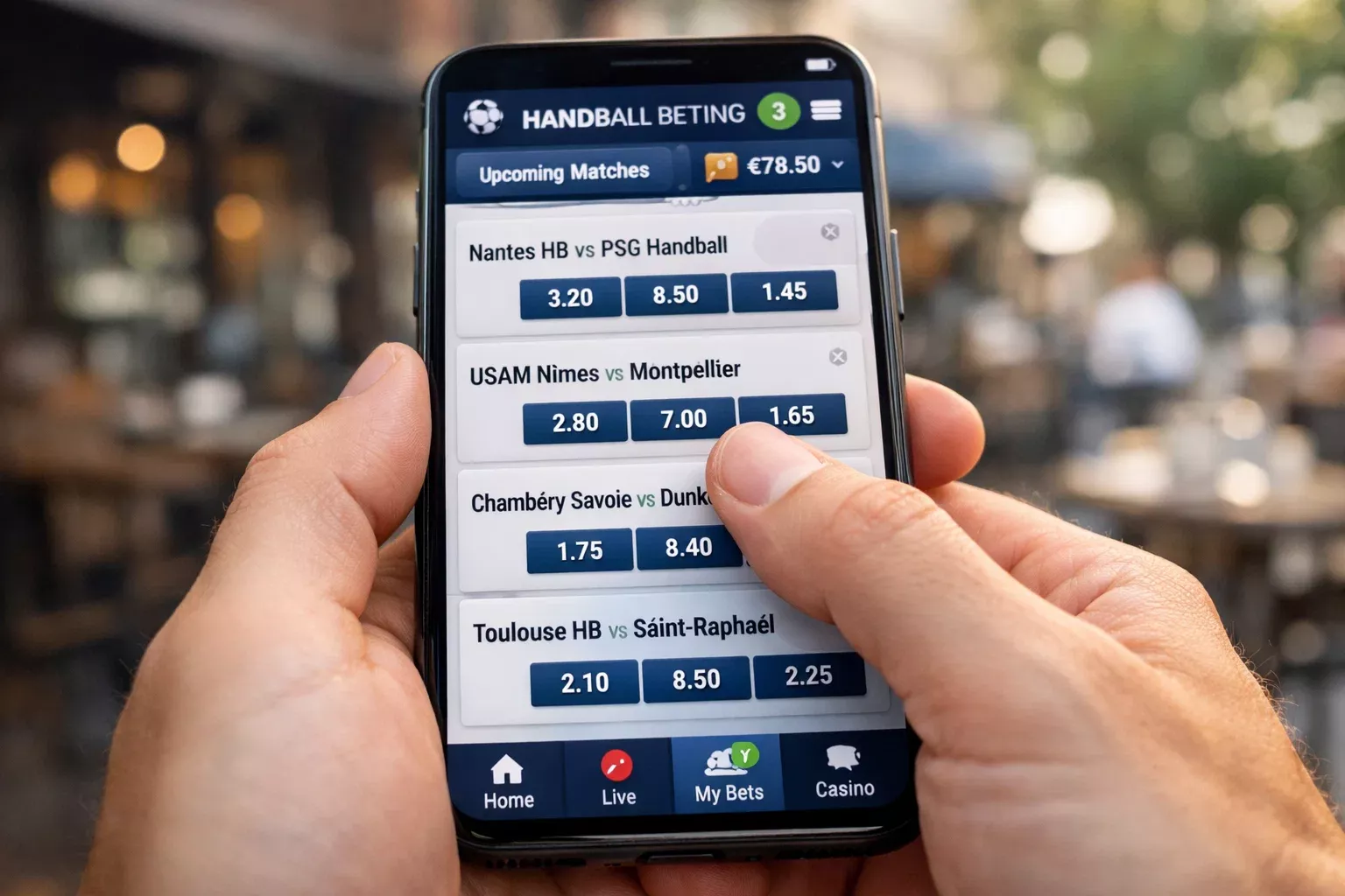 Application mobile de paris handball en cours d'utilisation