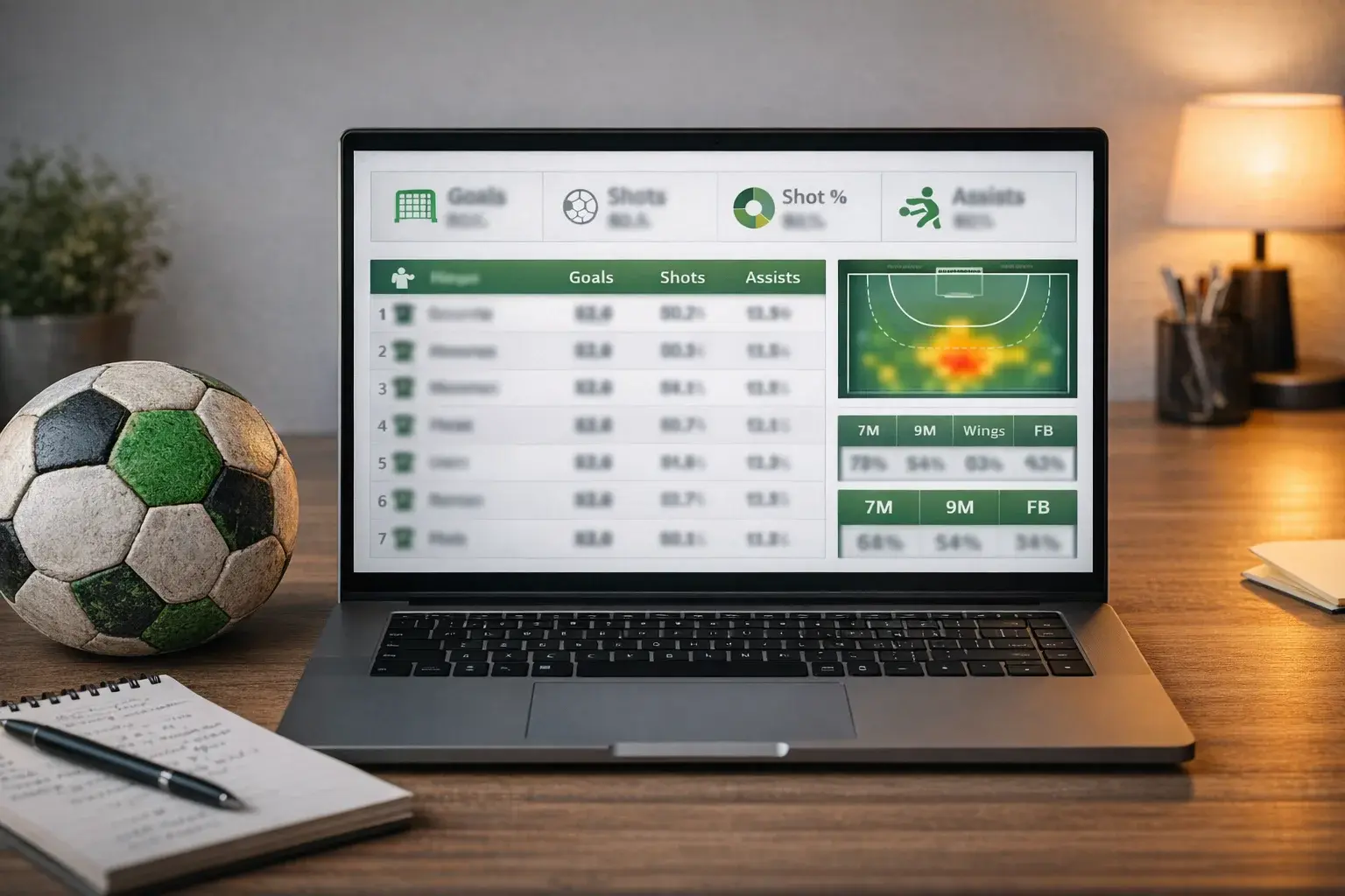 Écran d'ordinateur affichant des statistiques détaillées d'un match de handball