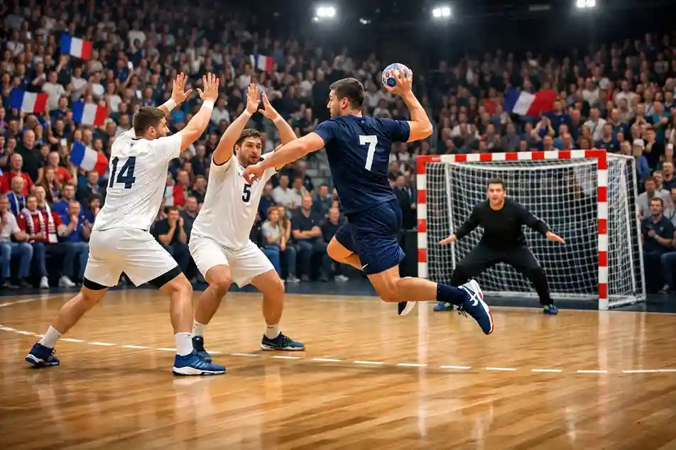 Match de Starligue de handball dans une salle française avec un public passionné